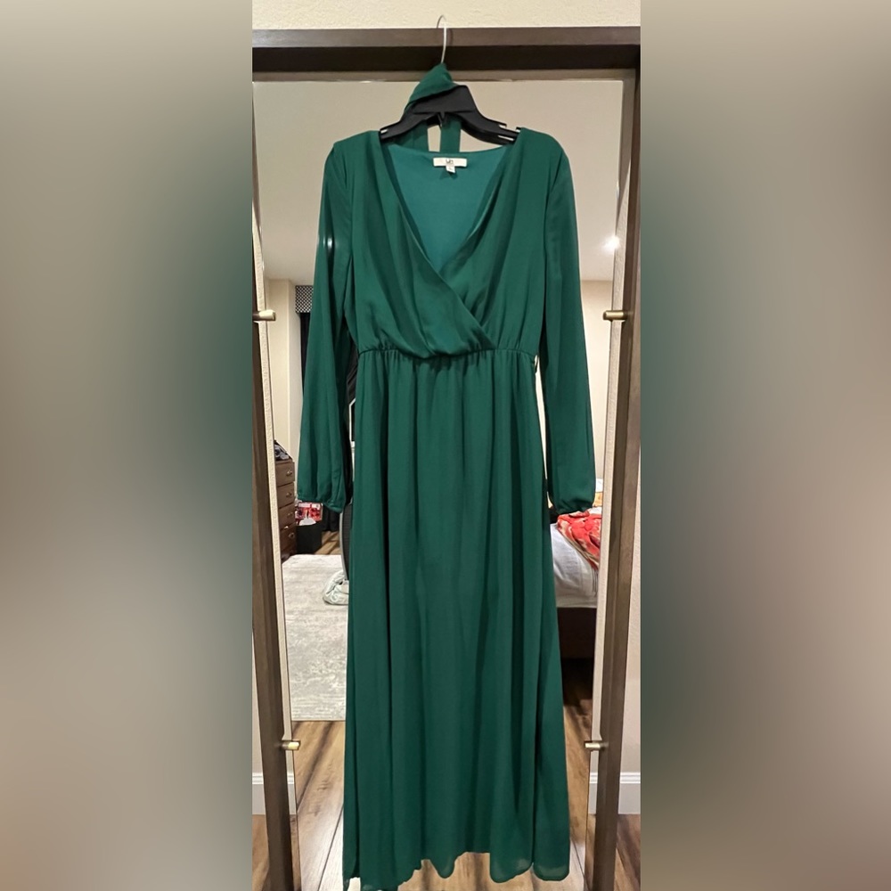 Bright Hunter green Long sleeve maxi with cloth belt